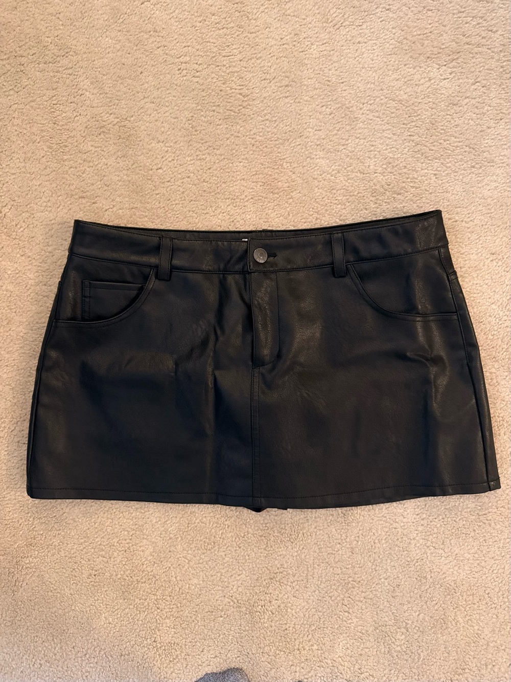 Garage Black Faux Leather Mini Skirt with Front Pockets